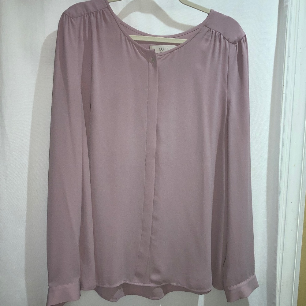 Ann Taylor Loft covered button front blouse Sz XL long sleeve button cuffs